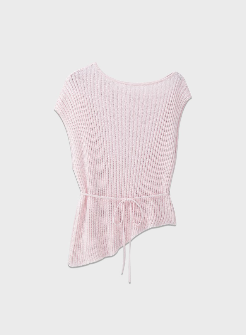 慵懶不對稱斜肩繫帶上衣