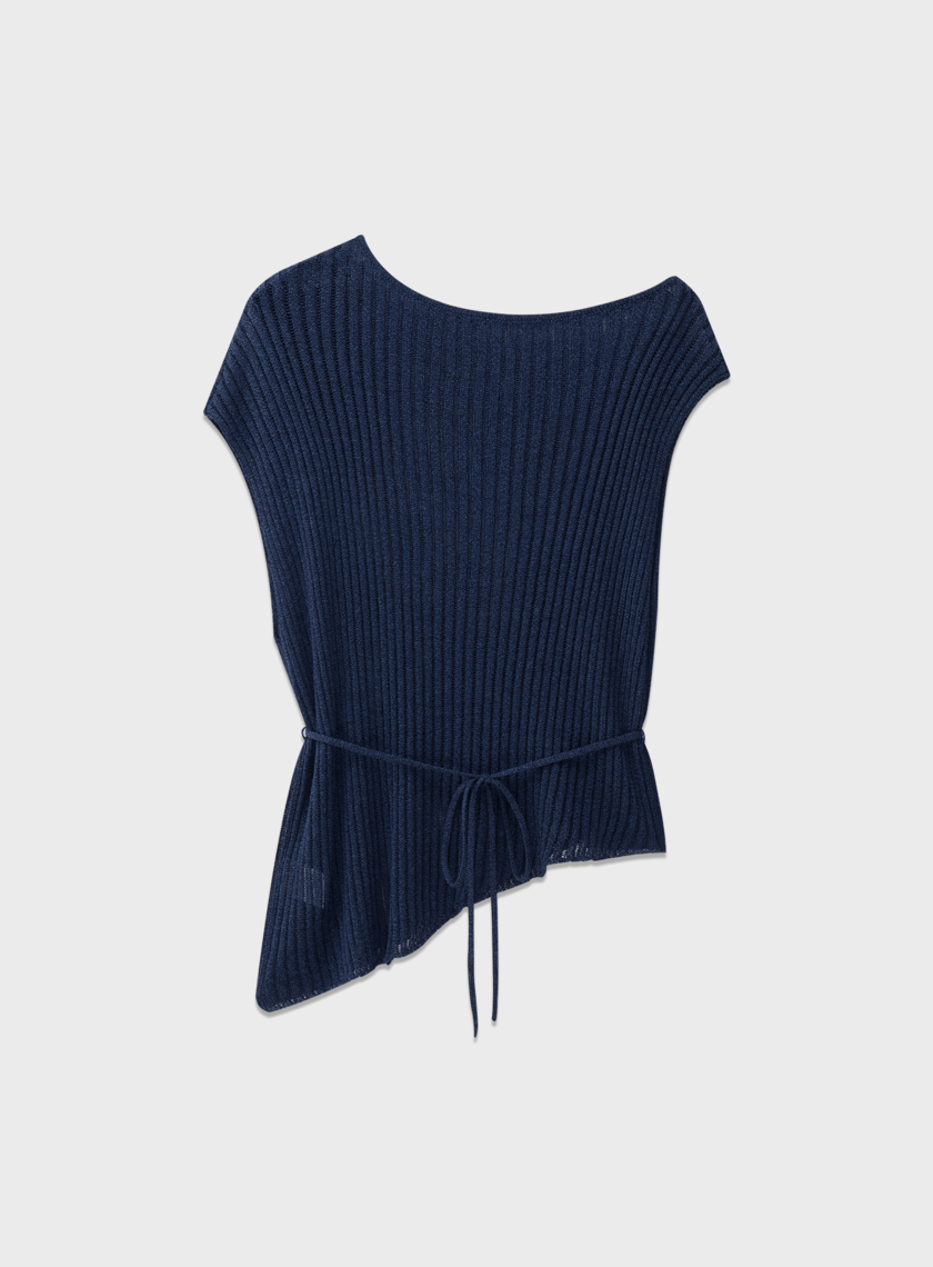 慵懶不對稱斜肩繫帶上衣