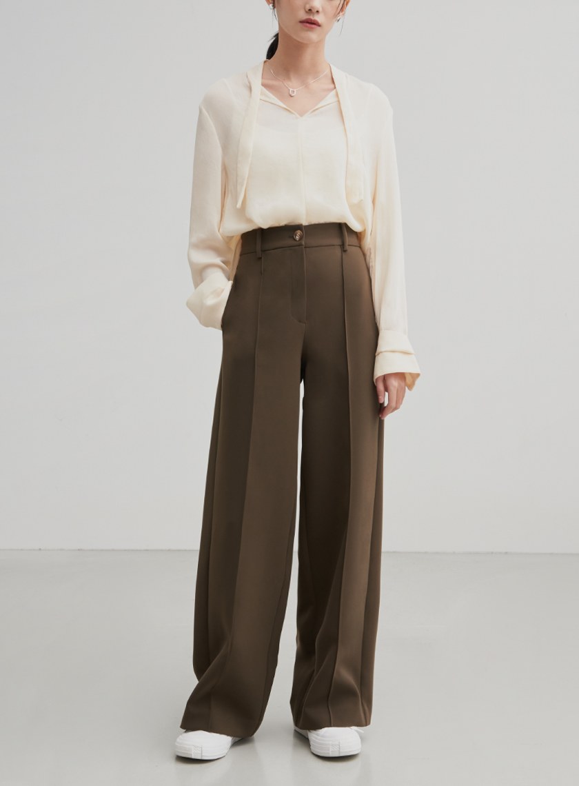 親膚微透飄帶長袖襯衫