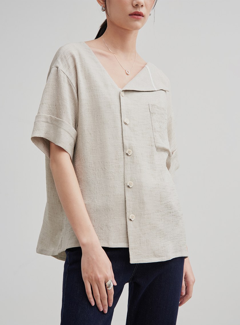 親膚微透飄帶長袖襯衫