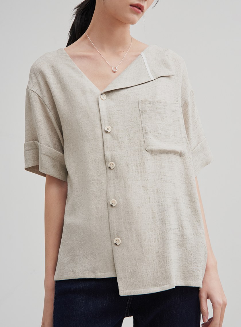 親膚微透飄帶長袖襯衫