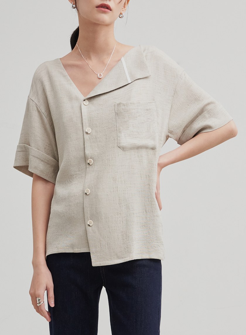 親膚微透飄帶長袖襯衫