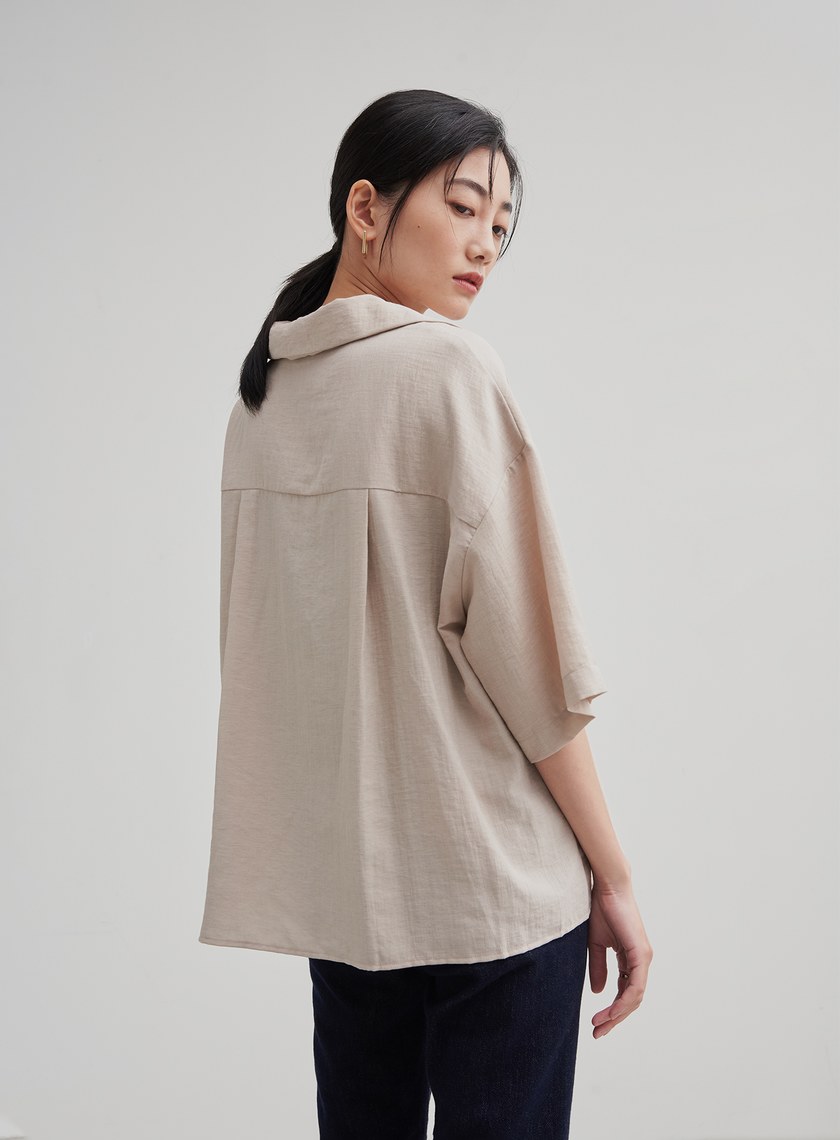 中性落肩寬袖口袋襯衫