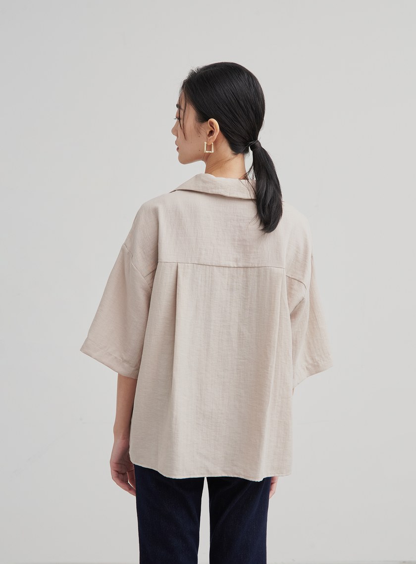 中性落肩寬袖口袋襯衫