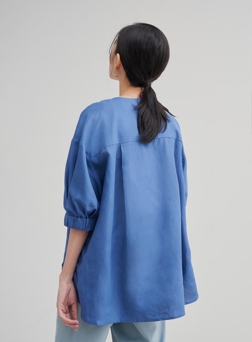 翻領泡袖休閒襯衫