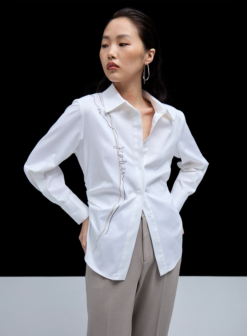 品牌刺繡收腰襯衫