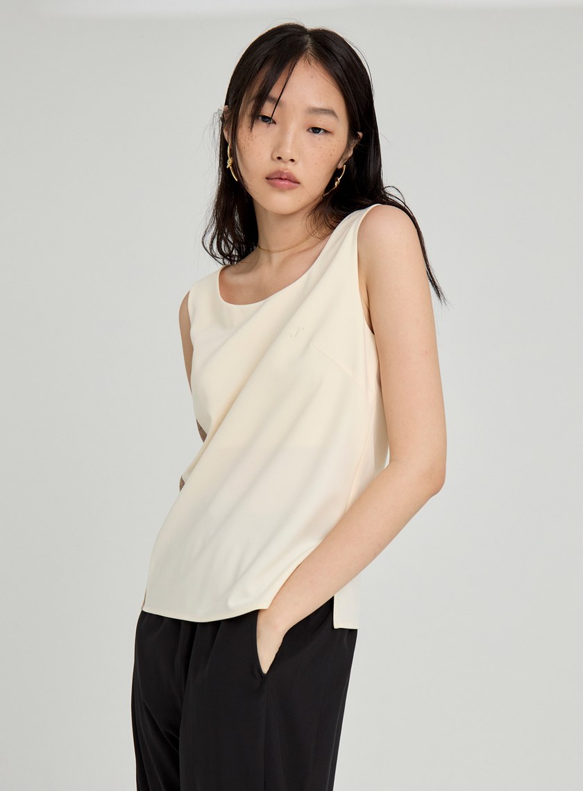 無袖格紋拼接背心上衣