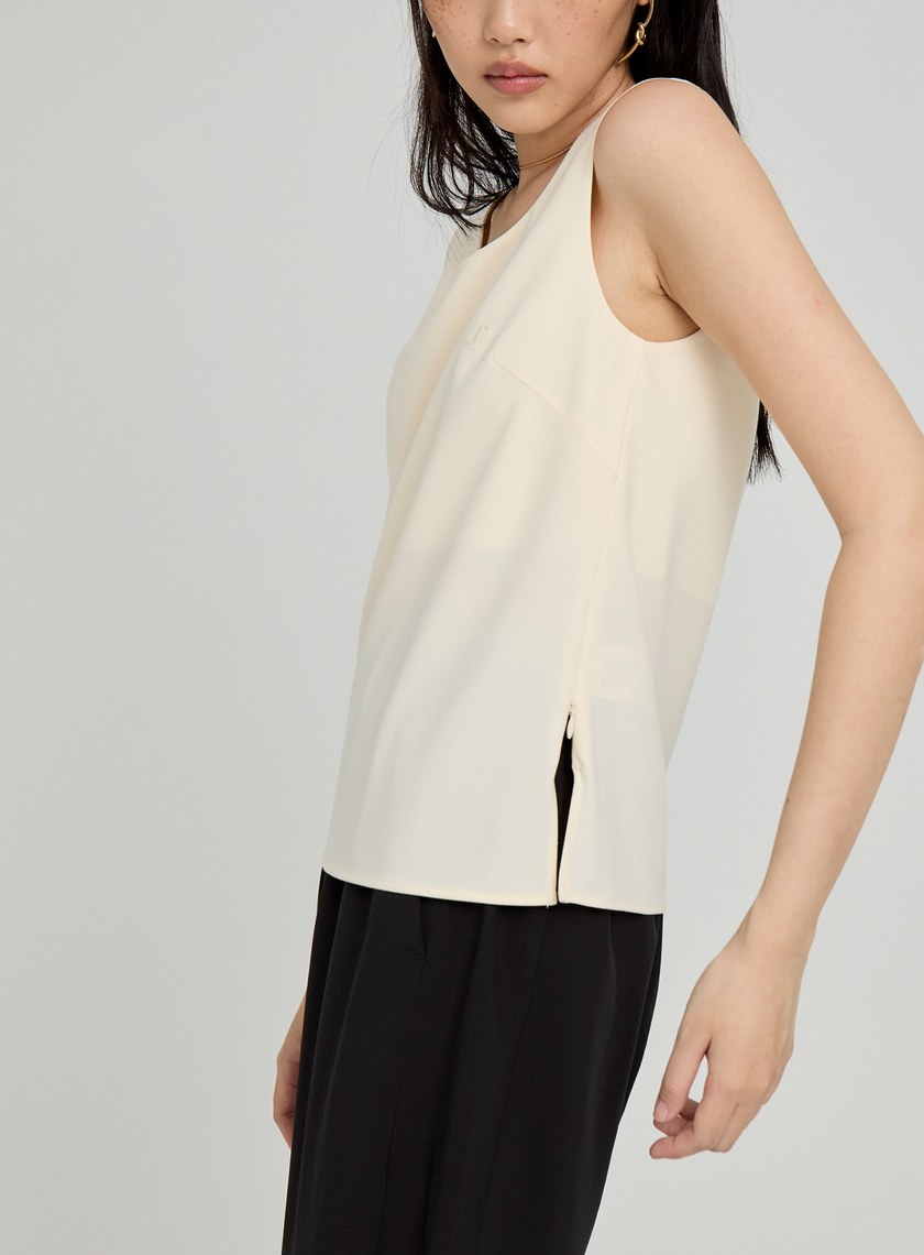 無袖格紋拼接背心上衣