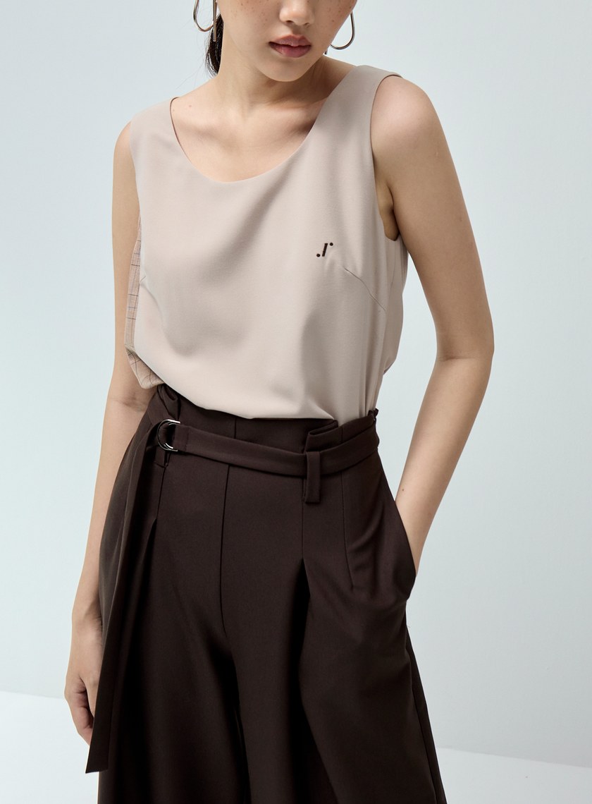 無袖格紋拼接背心上衣