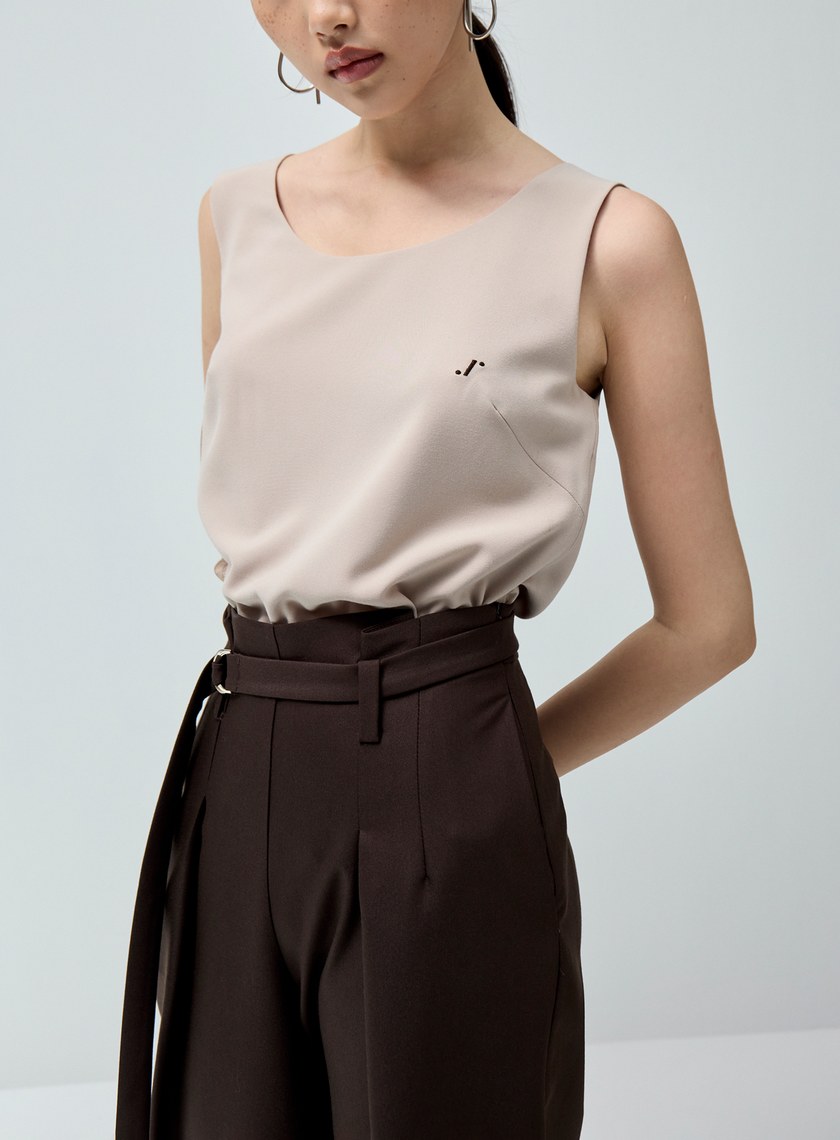 無袖格紋拼接背心上衣