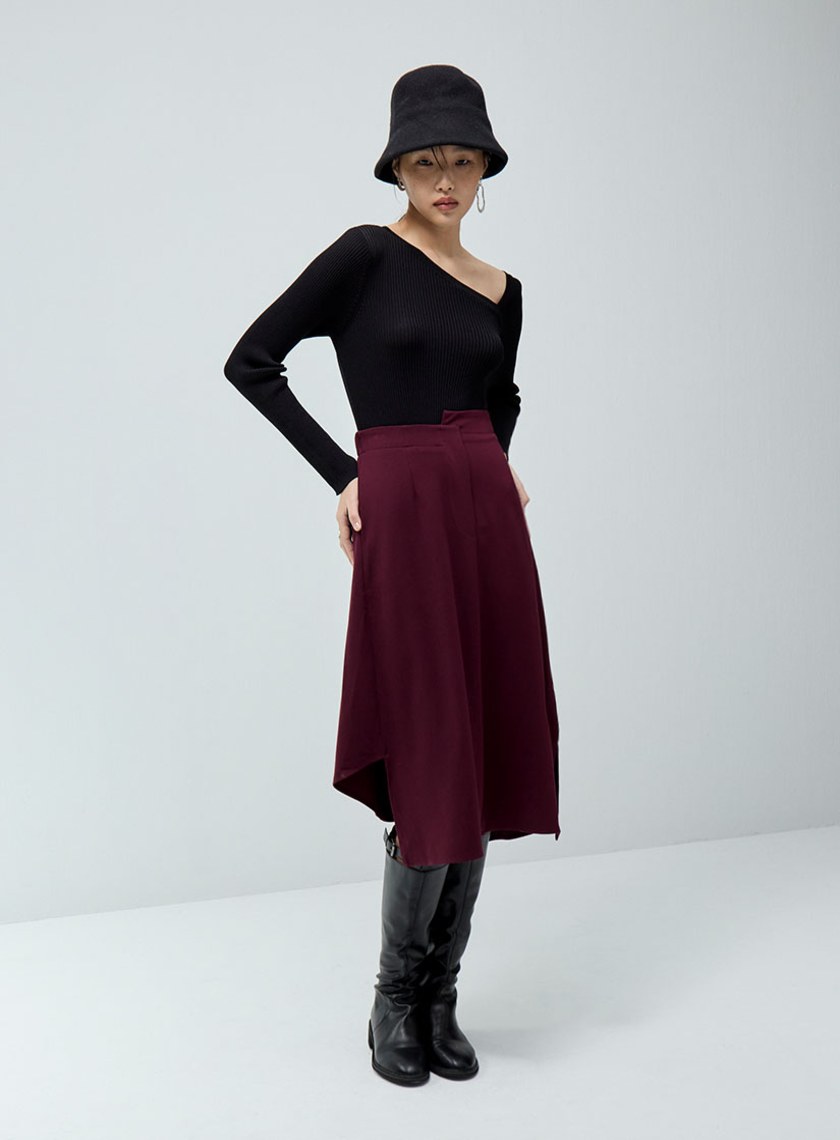 質感不對稱腰頭長裙