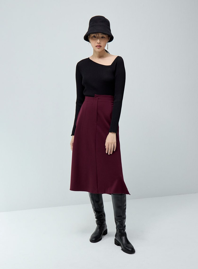 質感不對稱腰頭長裙