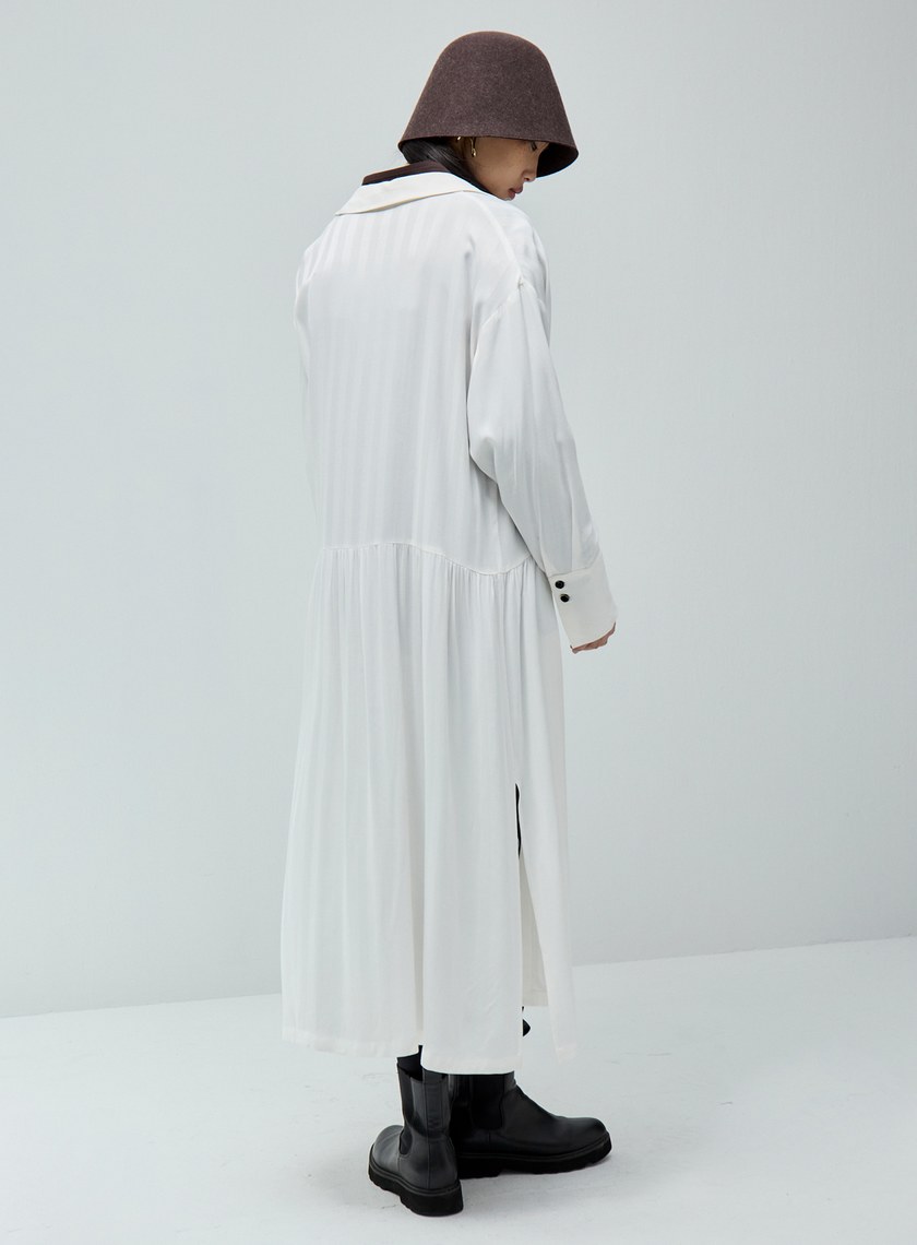 條紋綁帶襯衫洋裝