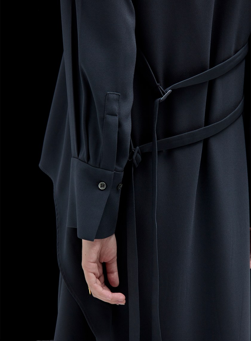 雙層不對稱綁帶襯衫式洋裝