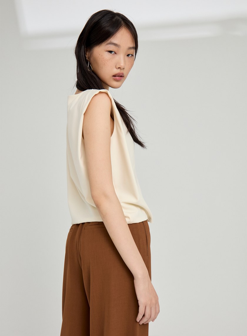 雙層翻光印花無袖上衣