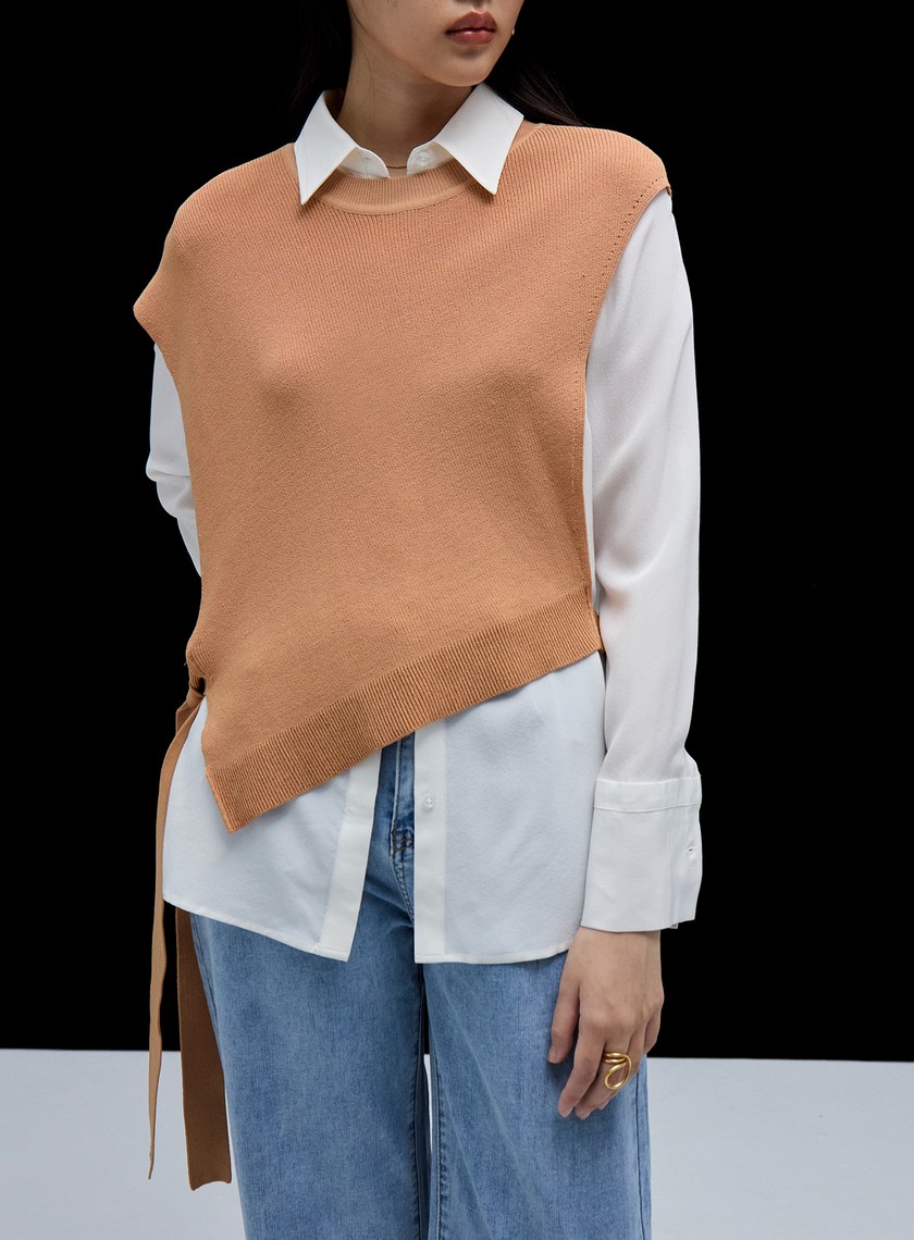 不對稱針織綁帶背心