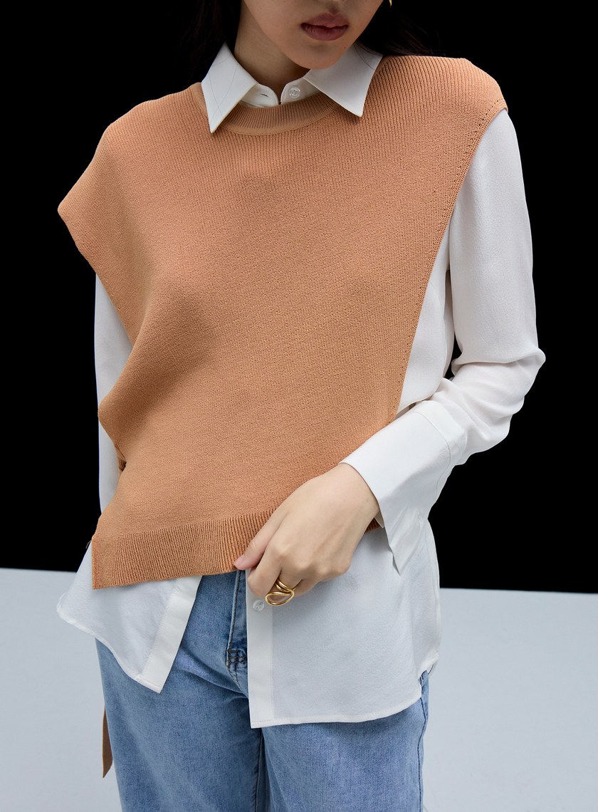 不對稱針織綁帶背心