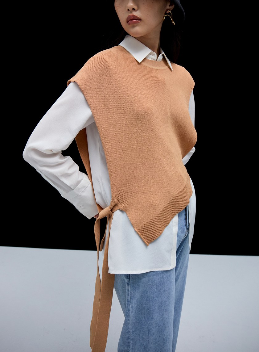 不對稱針織綁帶背心