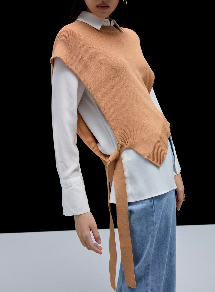 不對稱針織綁帶背心