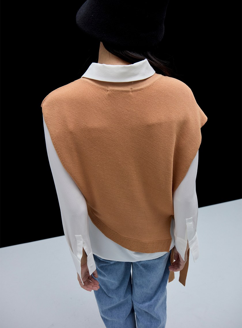 不對稱針織綁帶背心