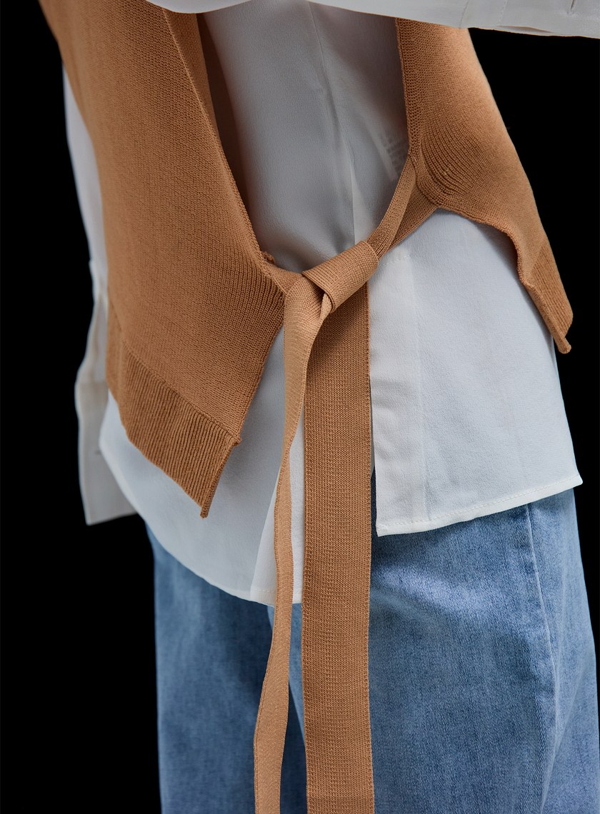 不對稱針織綁帶背心