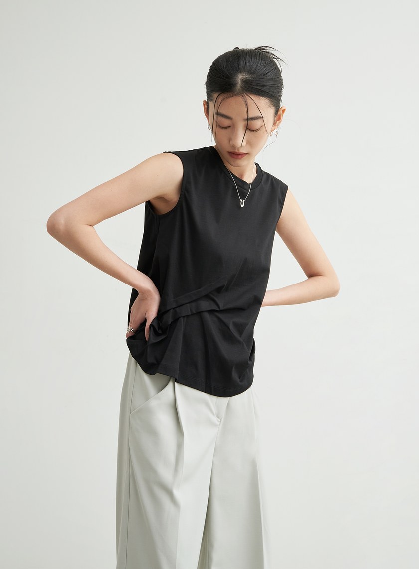 前抓摺無袖背心