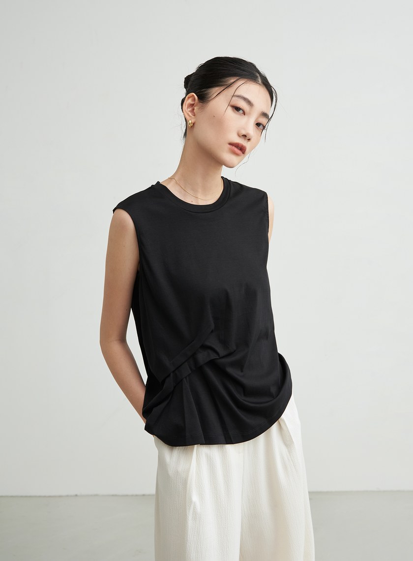 前抓摺無袖背心