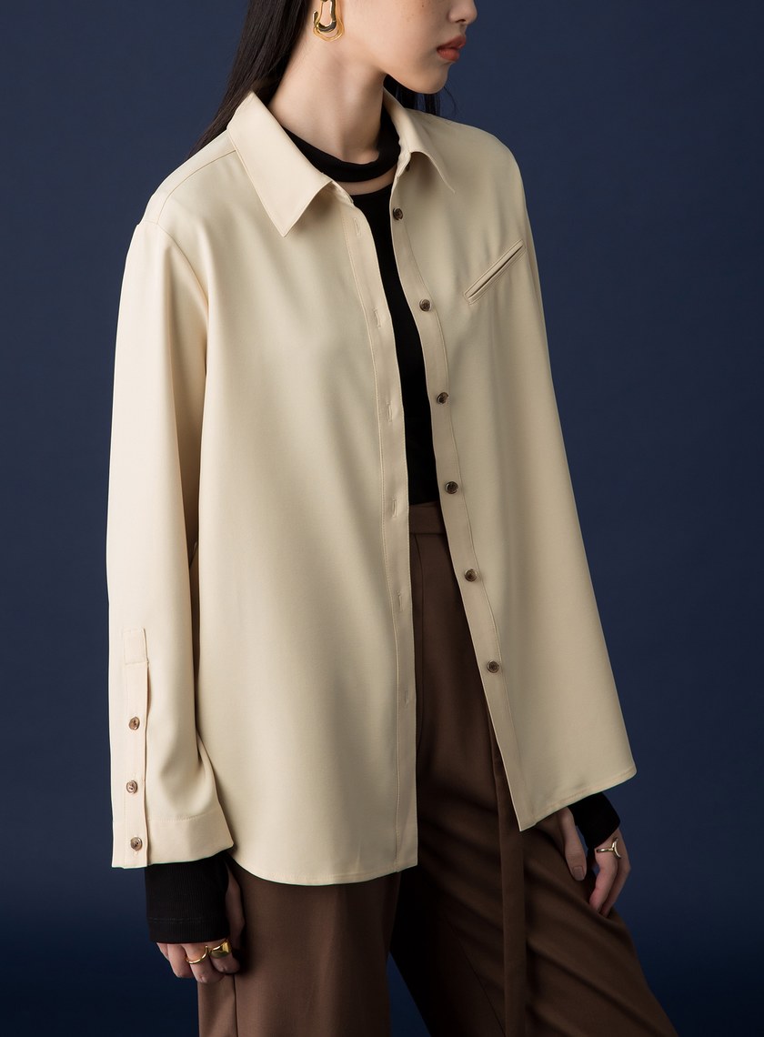 釦開袖口落肩舒適襯衫