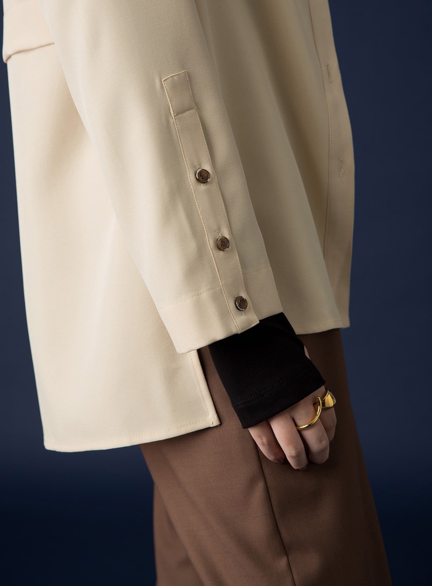 釦開袖口落肩舒適襯衫