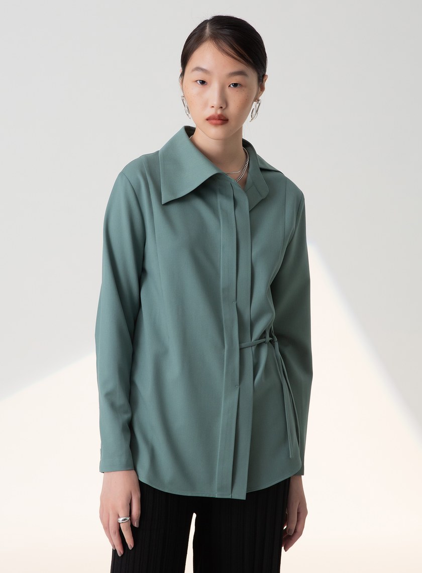 斜一邊領綁帶襯衫