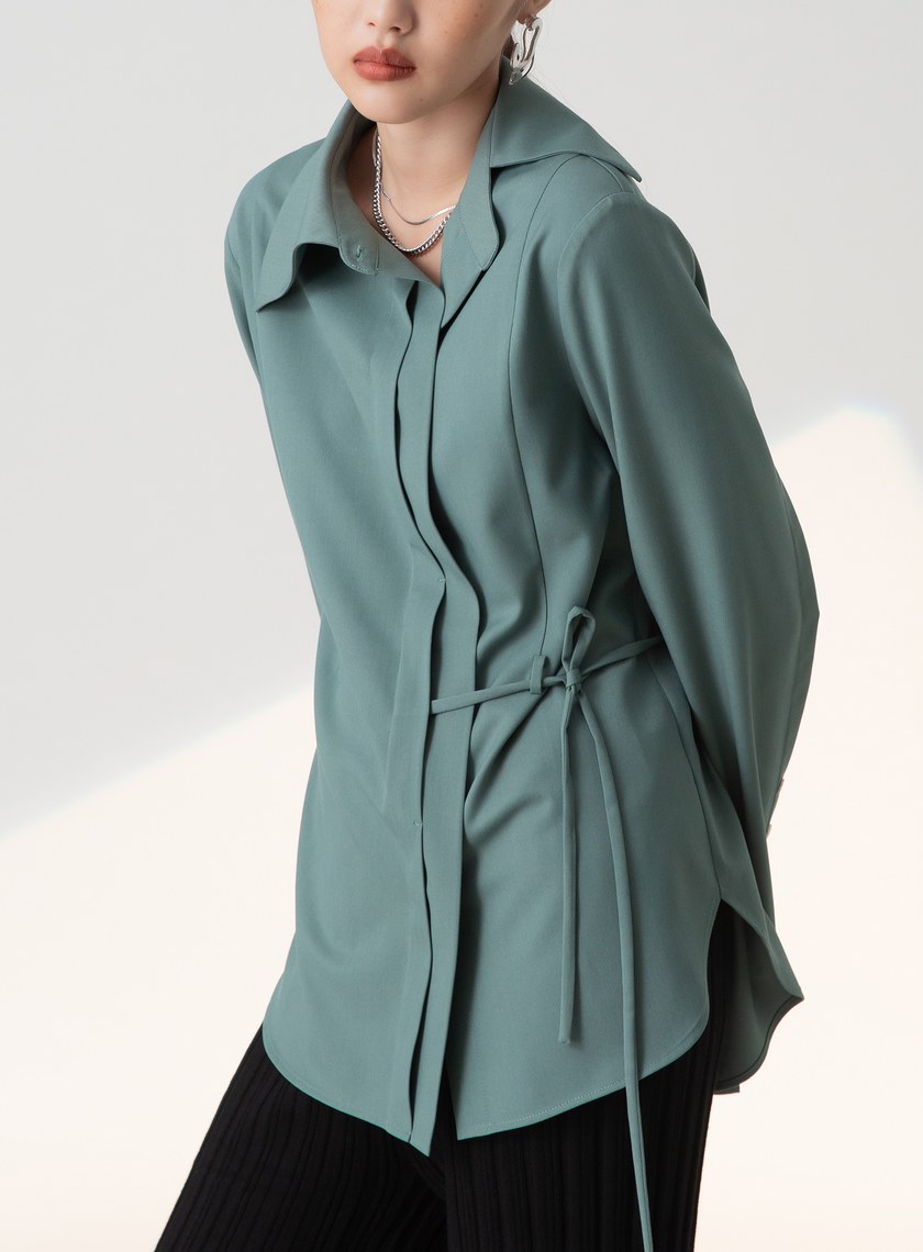 斜一邊領綁帶襯衫