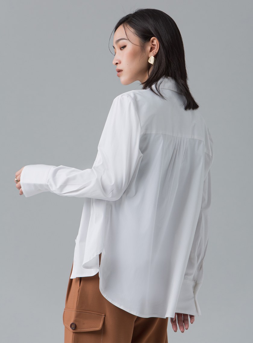 法式門襟小百摺長袖襯衫