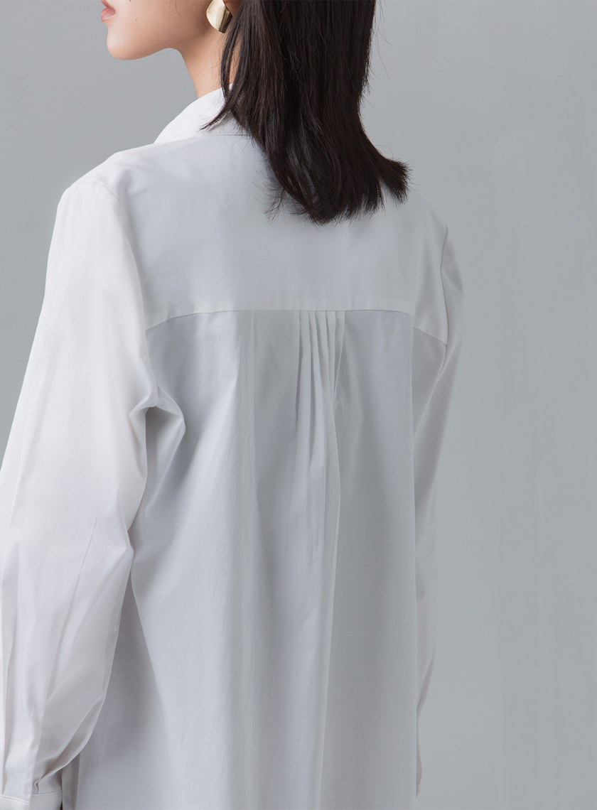 法式門襟小百摺長袖襯衫