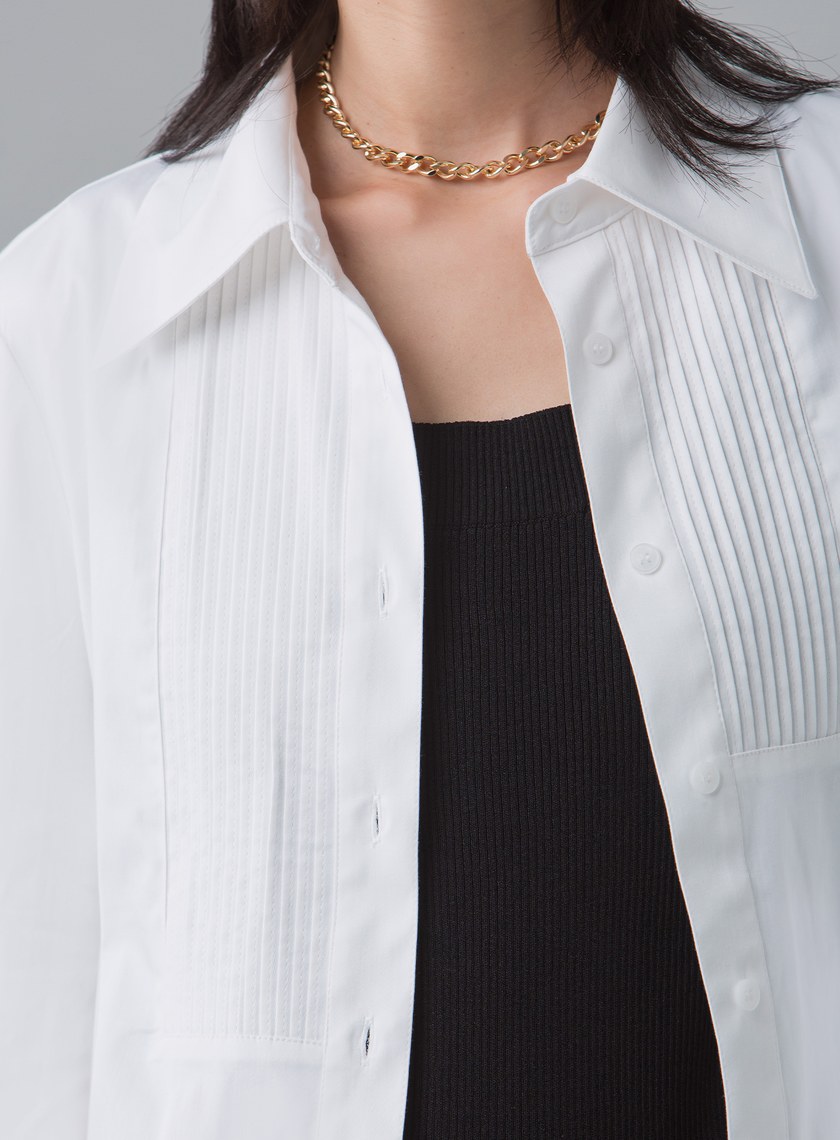 法式門襟小百摺長袖襯衫