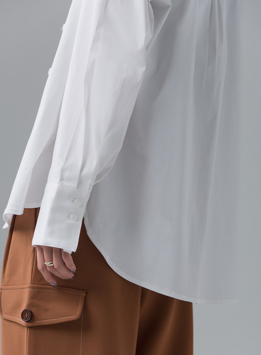 法式門襟小百摺長袖襯衫