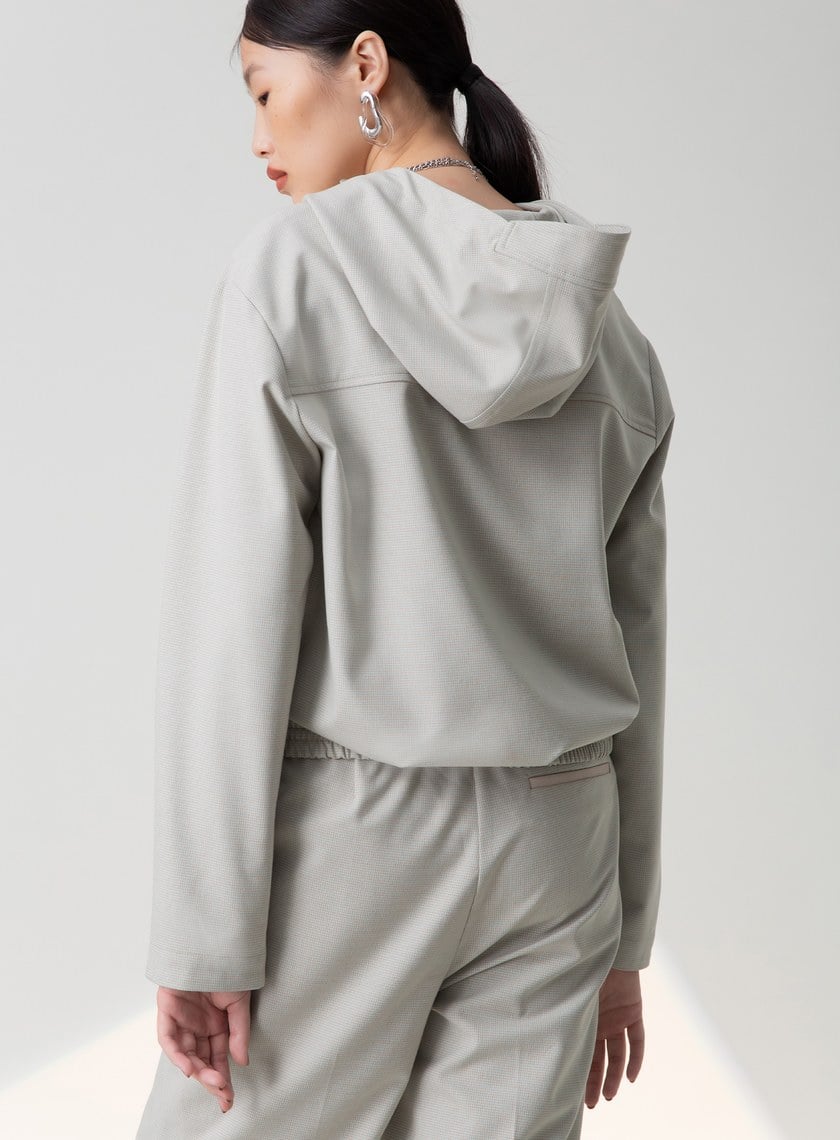 細格紋抽繩剪接連帽上衣