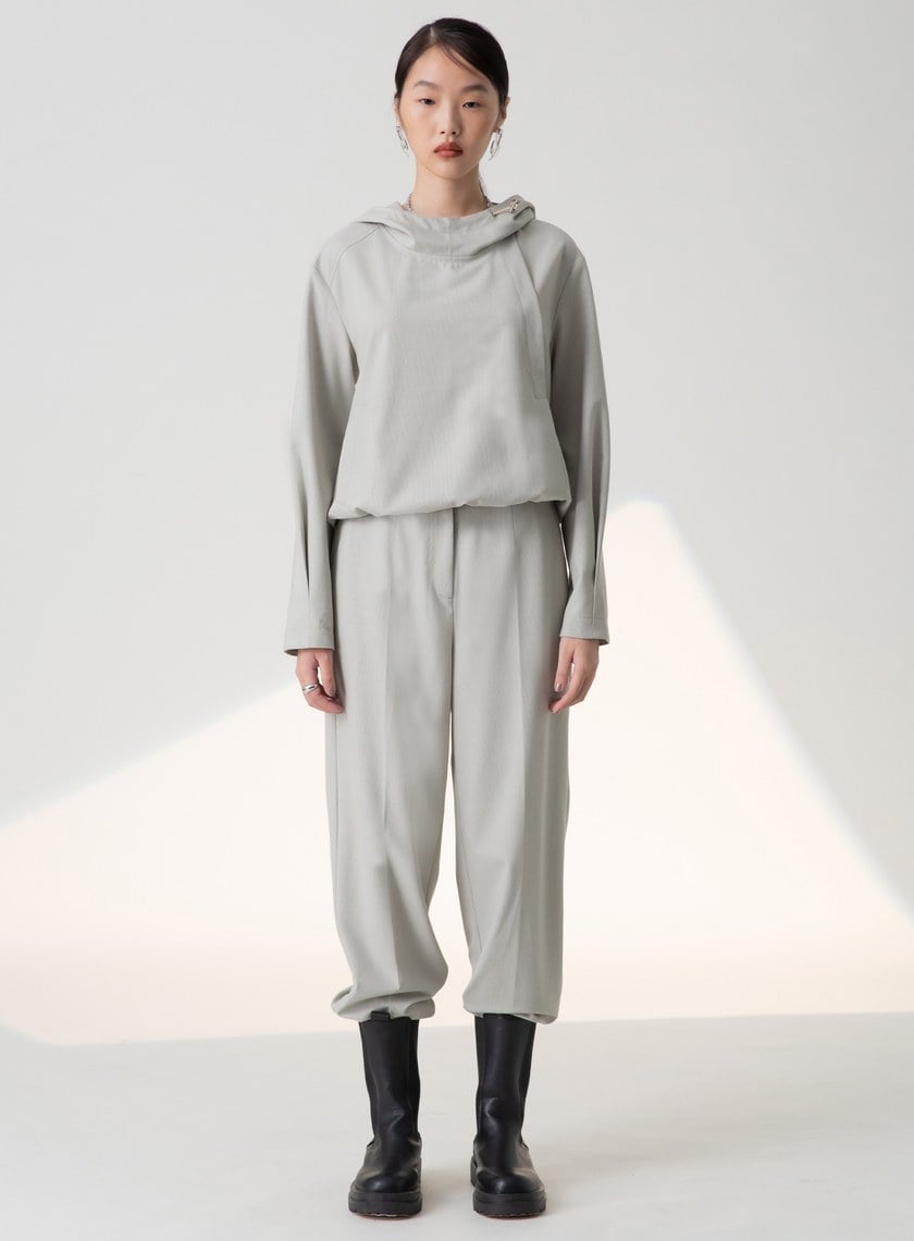 細格紋抽繩剪接連帽上衣