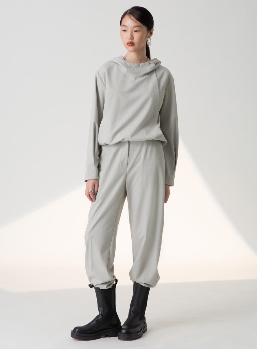 細格紋抽繩剪接連帽上衣