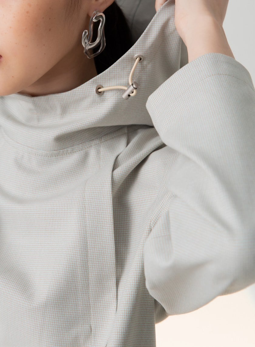 細格紋抽繩剪接連帽上衣