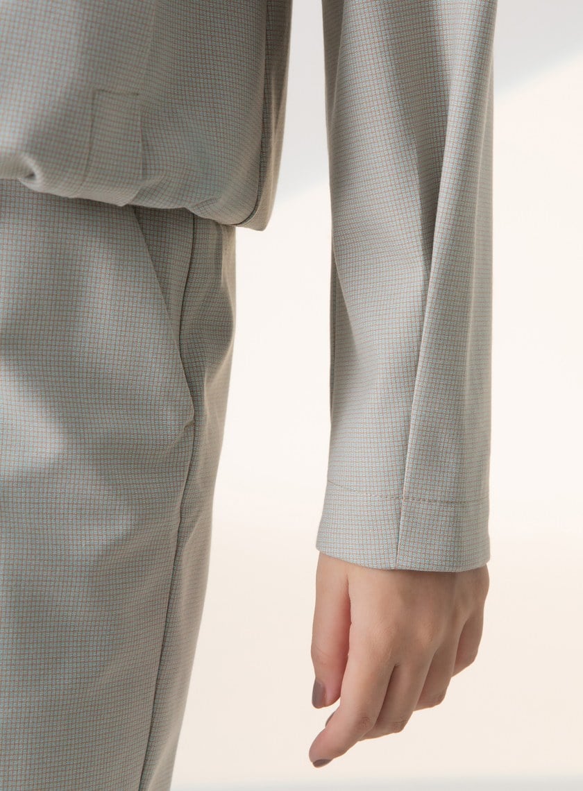 細格紋抽繩剪接連帽上衣