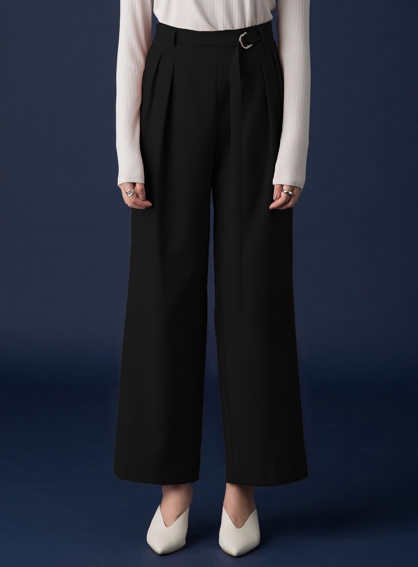 For Her 腰帶調節打摺修身西裝褲