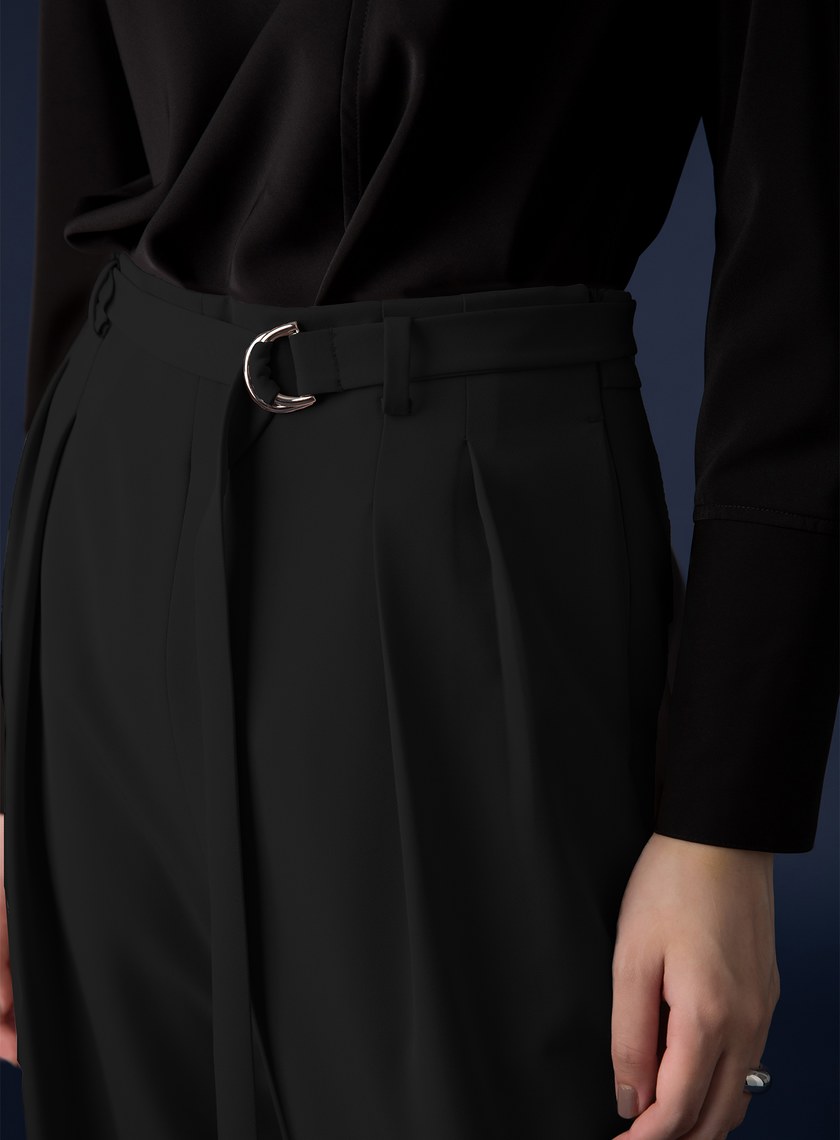 For Her 腰帶調節打摺修身西裝褲