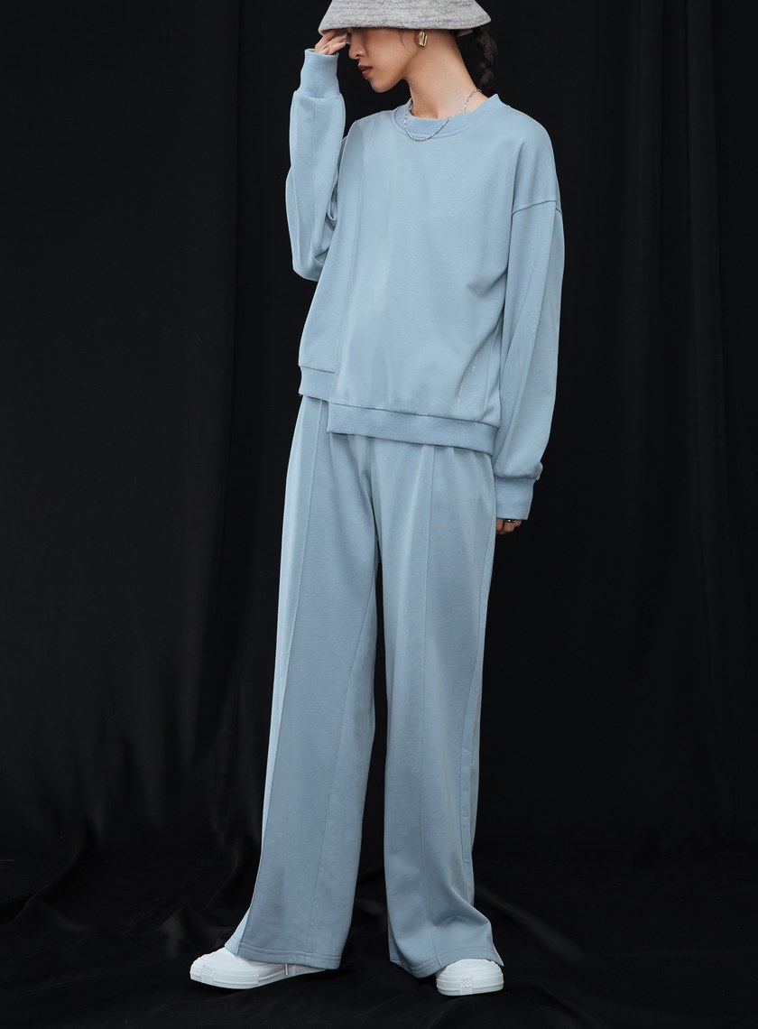 修身直筒開衩寬棉褲