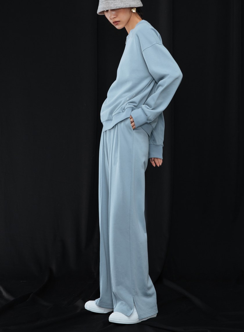 修身直筒開衩寬棉褲