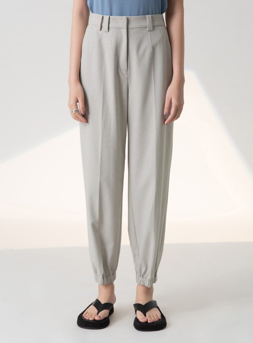 細格紋束口直筒長褲