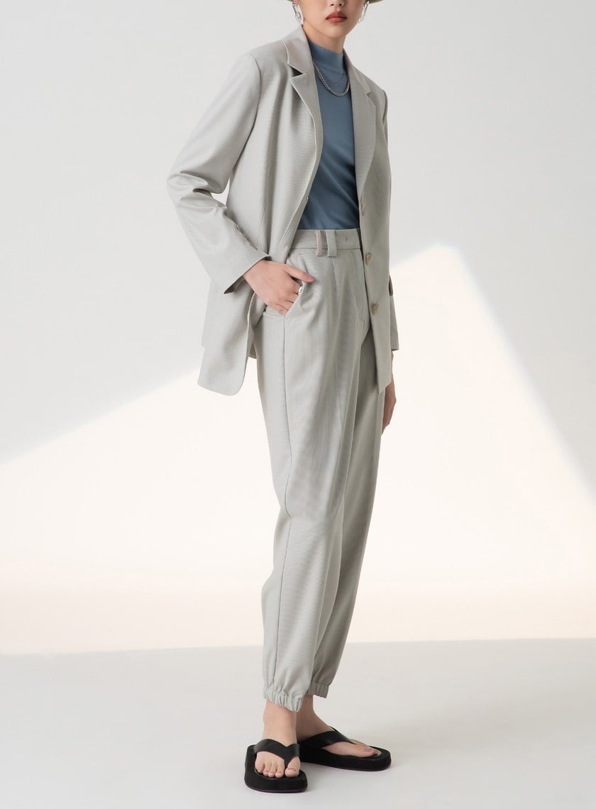 細格紋束口直筒長褲