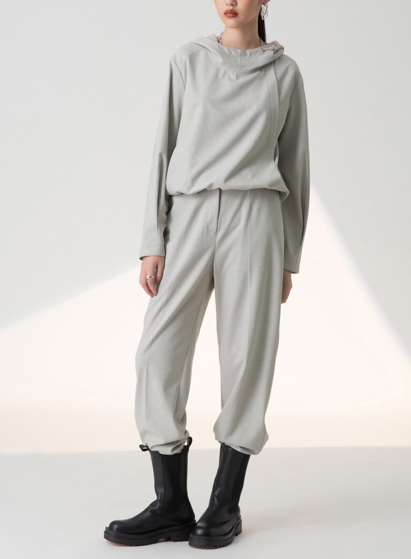 細格紋束口直筒長褲