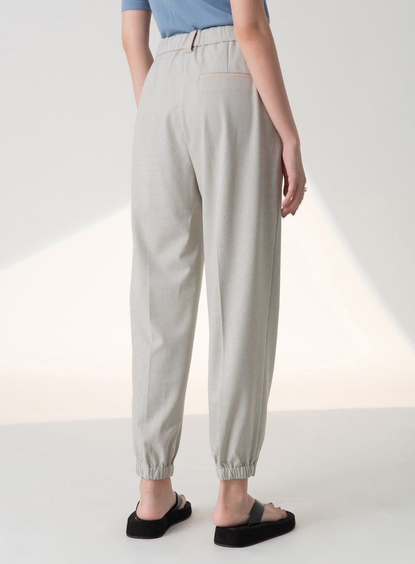 細格紋束口直筒長褲