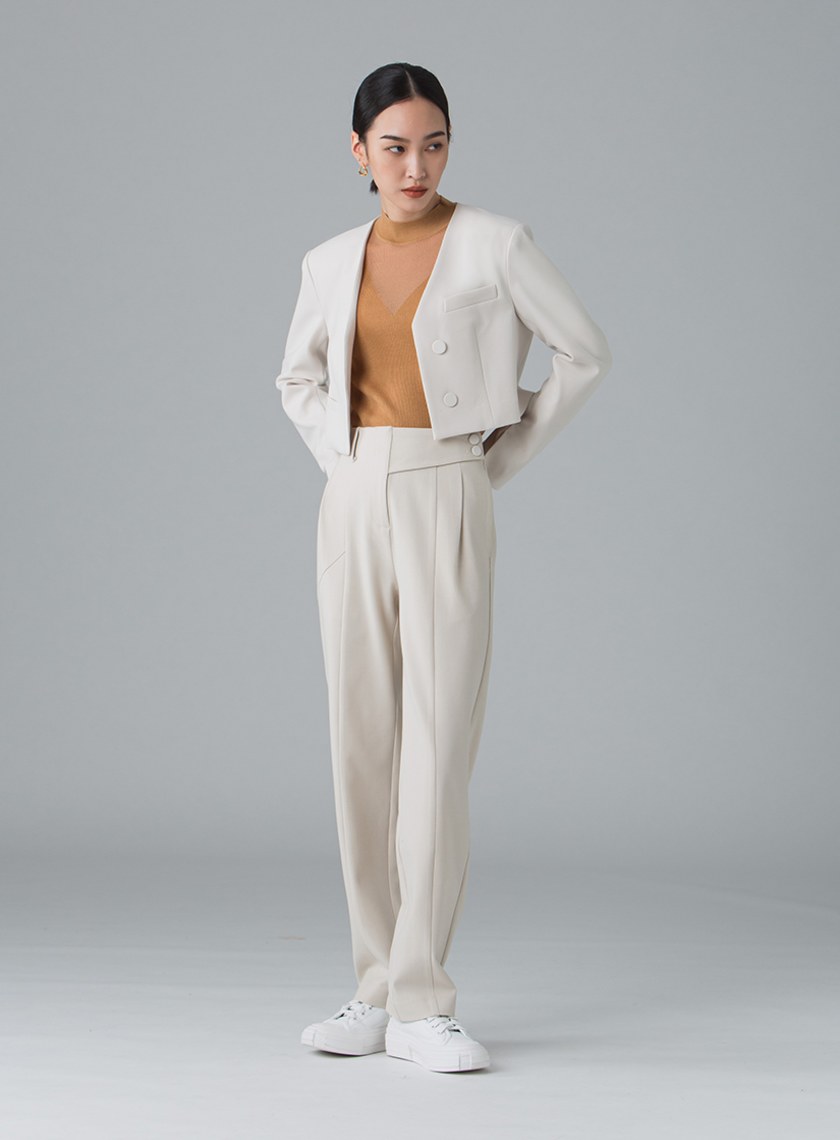 簡約不對稱腰頭直筒褲