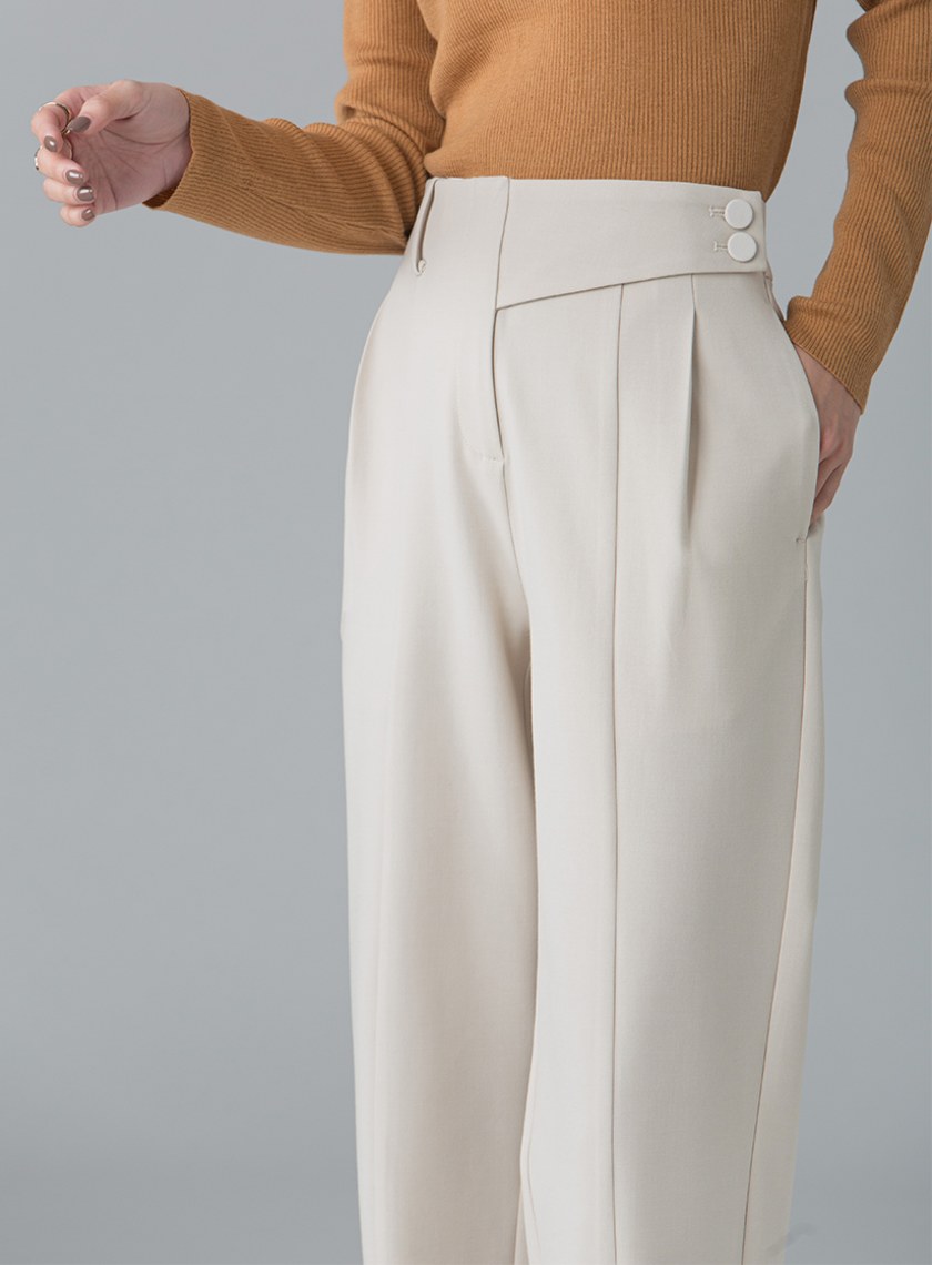 簡約不對稱腰頭直筒褲